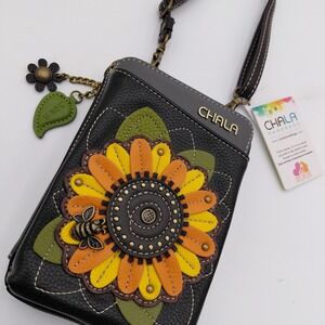 New Chala Wallet Crossbody Pleather Organizer Cell Phone Bag Purse Flower Bee